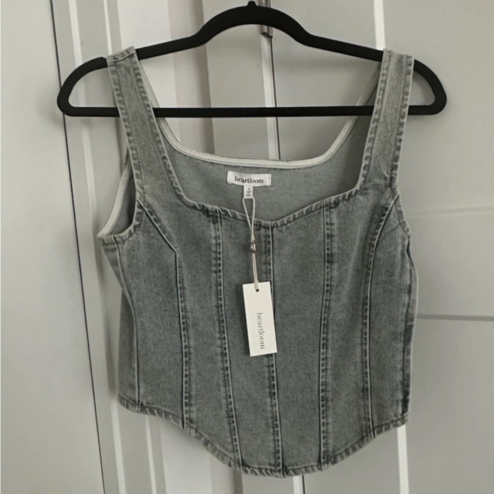 NWT Heartloom Romi Top in Denim, Corset, Side Zip, Size Small